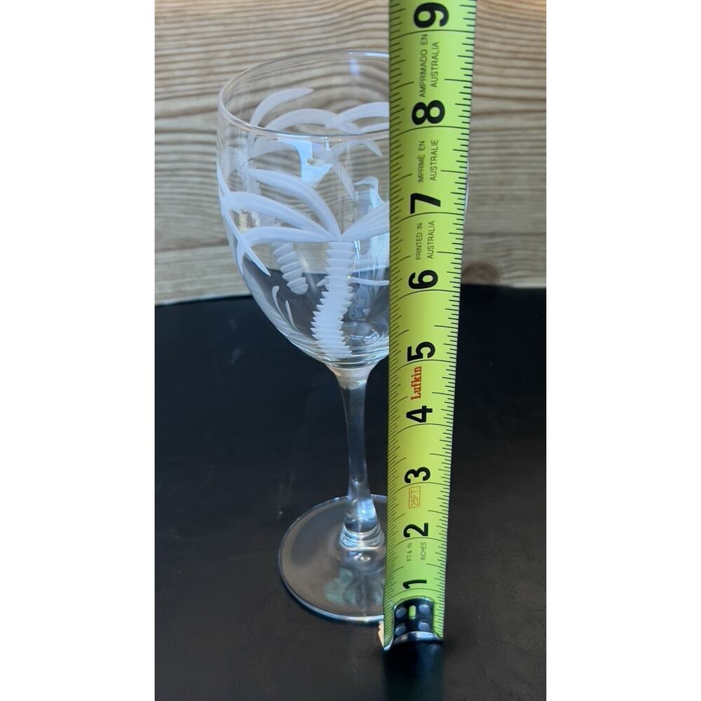 3 Rolf Retired Rolf Glass Palm Tree Etched Wine Glasses 8” - Picture 5 of 6